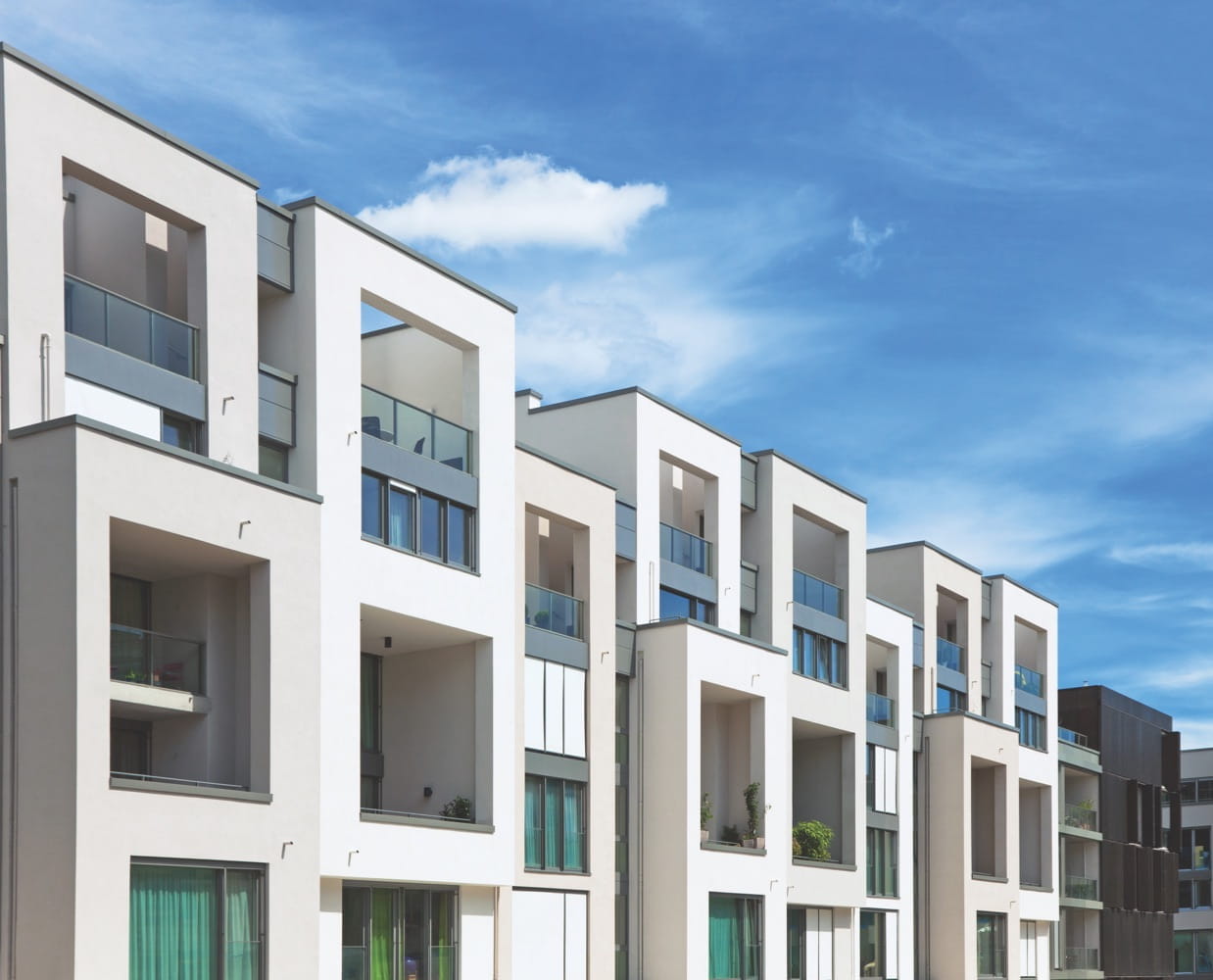 modern apartments with blue sky